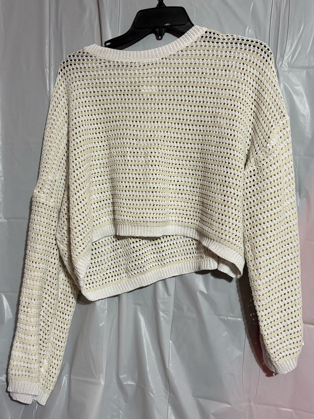 Cream Open-Knit Cropped Swim Coverup Sweater